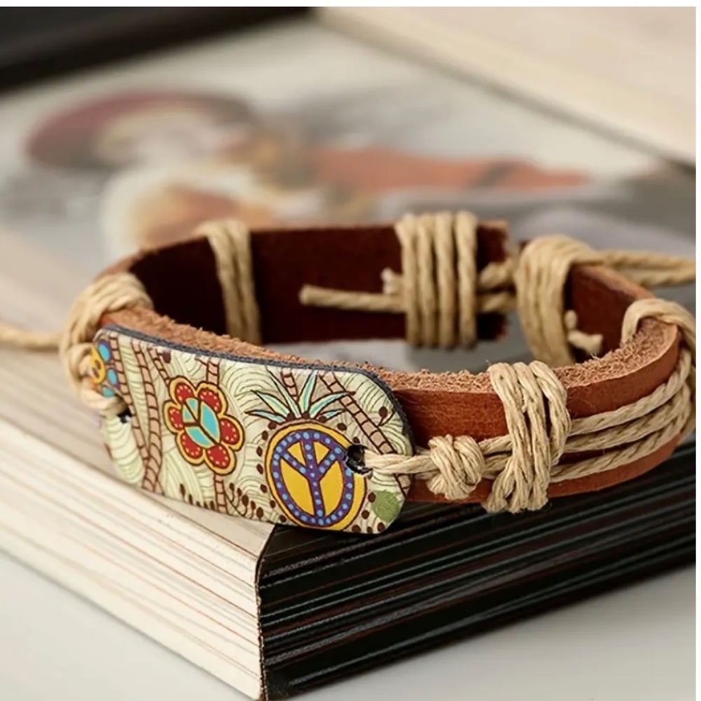 LAST ONE Boho Hemp Rope Braided Vintage Style Leather Bracelet - Picture 4 of 5